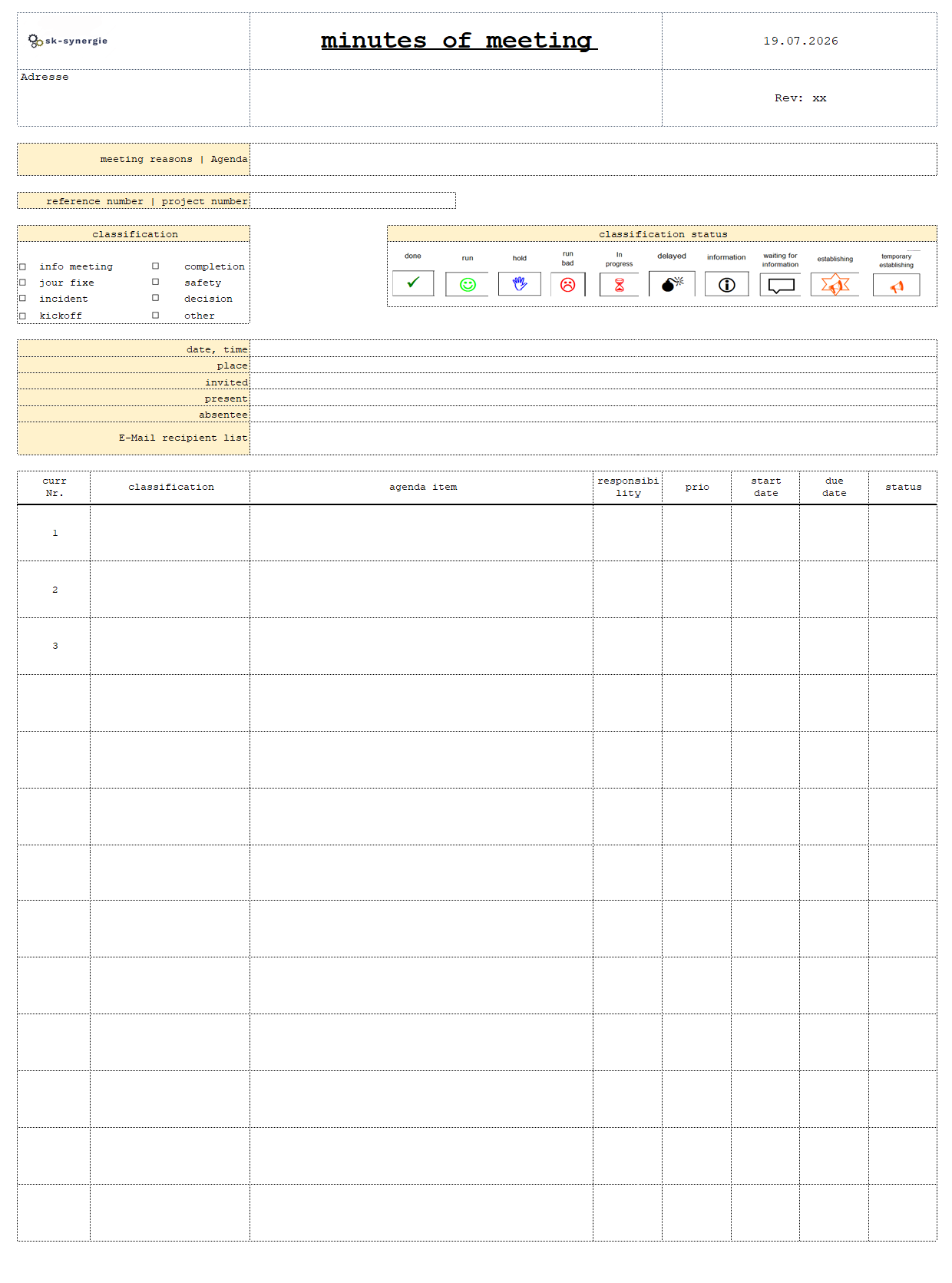 Vorschau der Excel-Vorlage Besprechungsprotokoll
