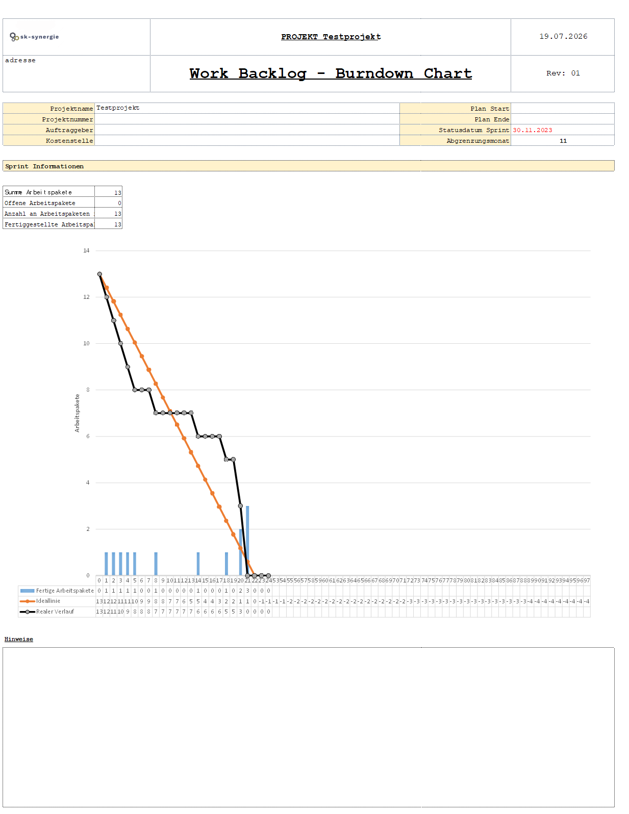 Vorschau der Excel-Vorlage Work Backlog Burndown-Chart